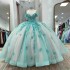 Off The Shoulder Mint Quinceanera Dress Ball Gown Lace Applique Beading Tull Mexican Corset Sweet 16 Vestidos De 15