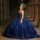 Off The Shoulder Navy Blue Quinceanera Dress Ball Gown Applique Lace Beads Corset Pageant Sweet 15 Party Vestidos De XV