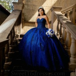 Off The Shoulder Navy Blue Quinceanera Dress Ball Gown Applique Lace Beads Corset Pageant Sweet 15 Party Vestidos De XV