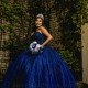 Off The Shoulder Navy Blue Quinceanera Dress Ball Gown Applique Lace Beads Corset Pageant Sweet 15 Party Vestidos De XV