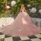 Off The Shoulder Pink Luxury Quinceanera Dresses Ball Gown Beads Crystal Tull Birthday Party Vestidos De 15 Anos Sweet 16