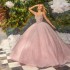 Off The Shoulder Pink Luxury Quinceanera Dresses Ball Gown Beads Crystal Tull Birthday Party Vestidos De 15 Anos Sweet 16