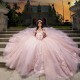 Off The Shoulder Pink Princess Ball Gown Quinceanera Dress Applique Lace Beads Tull Birthday Party Sweet 16 Dress Vestido De 15