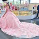 Off The Shoulder Pink Quinceanera Dresses Tulle Appliques Flower Beading Pageant Lace Up Vestidos De 15 Anos Princess Ball Gown