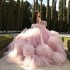 Off The Shoulder Pink Quinceanera Dresses Tulle Tiered Beading Pageant Lace Up Vestidos De 15 Anos 2024 Princess Ball Gown