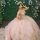 Off The Shoulder Pink Shiny Quinceanera Dresses Princess Applique Lace Beads Crystal Tull Sweet 16 Birthday Party Vestido De 15