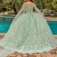 Off The Shoulder Princess Sage Green Quinceanera Dresses Ball Gown Classic Bow Lace Beads Sweet 16 Dress Vestidos 15 De Novia