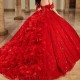 Off The Shoulder Red Quinceanera Dress Ball Gown Applique Beaded Crystals Tull Tiered Mexico Sweet 16 Vestidos De 15