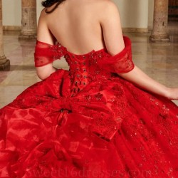 Off The Shoulder Red Quinceanera Dress Ball Gown Applique Beaded Crystals Tull Tiered Mexico Sweet 16 Vestidos De 15