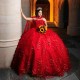 Off The Shoulder Red Quinceanera Dresses Ball Gown Appliques Lace Handmade Flowers Beads With Cape Sweet 15