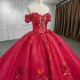 Off The Shoulder Red Quinceanera Dresses Princess Prom Gown Tulle Lace Up Appliques Flower Sweet 15 16 Dress Balll Gwon