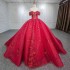 Off The Shoulder Red Quinceanera Dresses Princess Prom Gown Tulle Lace Up Appliques Flower Sweet 15 16 Dress Balll Gwon