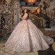 Off The Shoulder Rose Gold Sparkly Crystal Appliques Bow Quinceanera Dresses Ball Gown Beading Sweet Vestidos De 15 Girls 2024