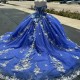 Off The Shoulder Royal Blue Quinceanera Dress 2024 Princess Party Gown Beaded Appliques Lace Tull Corset Sweet 16 Vestido De 15