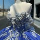 Off The Shoulder Royal Blue Quinceanera Dress 2024 Princess Party Gown Beaded Appliques Lace Tull Corset Sweet 16 Vestido De 15