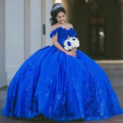 Off The Shoulder Royal Blue Shiny Quinceanera Dress Princess Beads Crystal Tull Sweet 16 Birthday Party Gown Vestido De 15 Anos