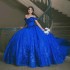 Off The Shoulder Royal Blue Shiny Quinceanera Dress Princess Beads Crystal Tull Sweet 16 Birthday Party Gown Vestido De 15 Anos