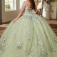 Off The Shoulder Sage Green Princess Quinceanera Dress Ball Gown Classic Appliqué Lace Beads Tull Sweet 16 Dress Vestido De 15