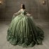 Off The Shoulder Sage Green Quinceanera Dresses Ball Gown Appliques Lace Beads Tull Sweet 16 Party Wear Vestidos 15 De Novia