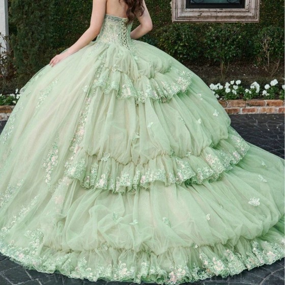 Off The Shoulder Sage Green Shiny Quinceanera Dress Ball Gown Appliques Lace Beads Crystal Tull Sweet 16 Vestidos De 15 Anos