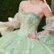 Off The Shoulder Sage Green Shiny Quinceanera Dress Ball Gown Appliques Lace Beads Crystal Tull Sweet 16 Vestidos De 15 Anos