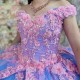 Off The Shoulder Sky Blue Princess Quinceanera Dresses Ball Gown Tulle Pink Applique Flower Sweet 16 Dresses 15 Anos Mexican