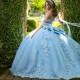 Off The Shoulder Sky Blue Quinceanera Dress For Sweet 16 Applique Lace Beaded Crystal Tull Graduatin Party Prom Dress vestidos