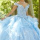 Off The Shoulder Sky Blue Quinceanera Dresses Ball Gown Princess Sparkly Beads Redtie Tull Sweet 16 Dress Vestidos De XV 15 Anos