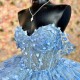 Off The Shoulder Sky Blue Shiny Princess Quinceanera Dresses Ball Gown Applique Lace Beads Floral Sweet 16 Dresses 15 Anos