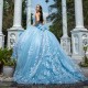 Off The Shoulder Sky Blue Shiny Quinceanera Dress Ball Gown Lace Applique Beaded Tull Corset Sweet 16 Vestido De 15 Anos