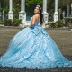 Off The Shoulder Sky Blue Shiny Quinceanera Dress Ball Gown Lace Applique Beaded Tull Corset Sweet 16 Vestido De 15 Anos