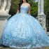 Off The Shoulder Sky Blue Shiny Quinceanera Dress Ball Gown Lace Applique Beaded Tull Corset Sweet 16 Vestido De 15 Anos