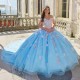 Off The Shoulder Sky Blue Shiny Quinceanera Dress Ball Gown Lace Applique Beading Tull Mexico Sweet 16 Vestidos De 15 Anos