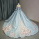 Off The Shoulder Sky Blue Shiny Quinceanera Dress Mexican Vestidos De 15 Princess Applique Flower Beads Sweet 16Birthday XV Ball