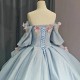 Off The Shoulder Sky Blue Shiny Quinceanera Dress Mexican Vestidos De 15 Princess Applique Flower Beads Sweet 16Birthday XV Ball