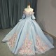 Off The Shoulder Sky Blue Shiny Quinceanera Dress Mexican Vestidos De 15 Princess Applique Flower Beads Sweet 16Birthday XV Ball