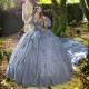 Off The Shoulder Sparkly Silver Gray Sweetheart Long Sleeved Applique Quinceanera Dresses Ball Gown Princess Dress