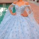 Off The Shouler Appliques Sky Blue Shiny Ball Gown Quinceanera Dresses Lace Flower Beaded Tull Party Gowns Vestidos 15 XV Anos