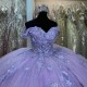 Off The Shouler Ball Gown Lavender Quinceanera Dresses For Girls Beaded Celebrity Party Gowns Appliques Lace Graduation Vestidos