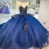 Off The Shouler Navy Blue Ball Gown Quinceanera Dresses For Girls Applique Flower Beaded Celebrity Party Gowns