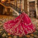 Off the Shoulder Ball Gown Red Quinceanera Dress Corset Gold Lace Appliques Beading Sweet 16 Dress Vestidos De XV Anos