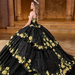 Off the Shoulder Black Shiny Quinceanera Dresses For 16 Girl Applique Lace Tull Princess Ball Gown 15th Birthday Prom Dress