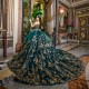 Off the Shoulder Emerald Green Quinceanera Dresses For 16 Girl Gold Appliques Beads Beads Tull Princess Ball Gowns Birthday Prom