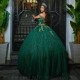 Off the Shoulder Emerald Green Sequin Quinceanera Dress Ball Mexican Glitter Sweet for 16th Girl Birthday Party Gown