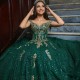 Off the Shoulder Emerald Green Sequin Quinceanera Dress Ball Mexican Glitter Sweet for 16th Girl Birthday Party Gown