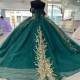 Off the Shoulder Emerald Green Shiny Sexy Beaded Appliques Quinceanera Dresses For Girl Shinning Ball Gown Dress For Sweet 15 16