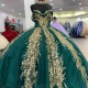 Off the Shoulder Emerald Green Shiny Sexy Beaded Appliques Quinceanera Dresses For Girl Shinning Ball Gown Dress For Sweet 15 16