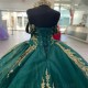 Off the Shoulder Emerald Green Shiny Sexy Beaded Appliques Quinceanera Dresses For Girl Shinning Ball Gown Dress For Sweet 15 16