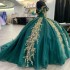 Off the Shoulder Emerald Green Shiny Sexy Beaded Appliques Quinceanera Dresses For Girl Shinning Ball Gown Dress For Sweet 15 16