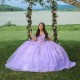 Off the Shoulder Lavender Quinceanera Dresses Strapless Tulle Appliques Lace Beads Formal Cinderella Birthday Sweet 15